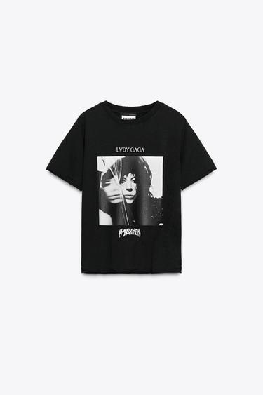 LADY GAGA FADED-EFFECT T-SHIRT - Black by Zara