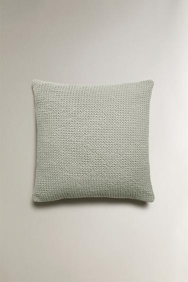 WAFFLE-KNIT CUSHION COVER - Sea green by Zara