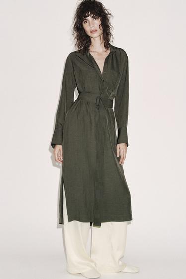 ZW COLLECTION MIDI BELTED DRESS - Mid-green by Zara