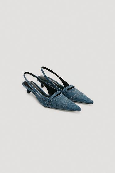 LIMITED EDITION DENIM KITTEN HEEL SLINGBACKS - Denim Blue by Zara