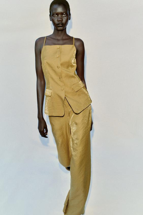 WRINKLED-EFFECT STRAIGHT TROUSERS - Golden by Zara - Image 0