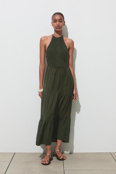 BEADED STRAP HALTER DRESS - Khaki by Zara - Image 0