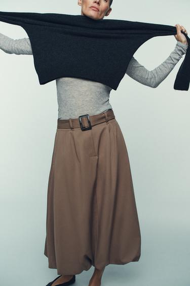 MIDI BALLOON SKIRT WITH BELT - camel by Zara