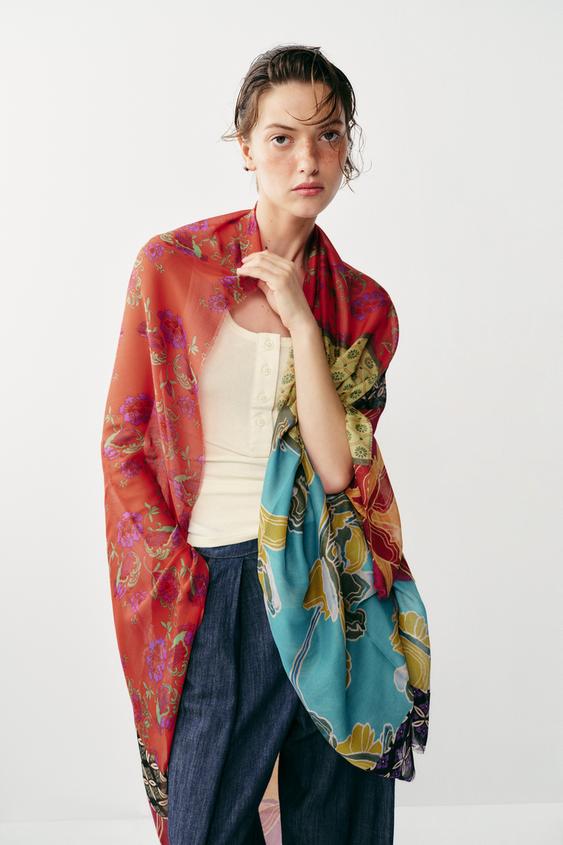 MODAL SILK PRINTED SCARF - Multicoloured by Zara - Image 0