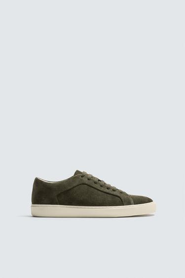LEATHER TRAINERS - Khaki Green by Zara