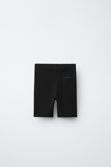 RIBBED CYCLING LEGGINGS WITH EMBOSSED TEXT - Black by Zara