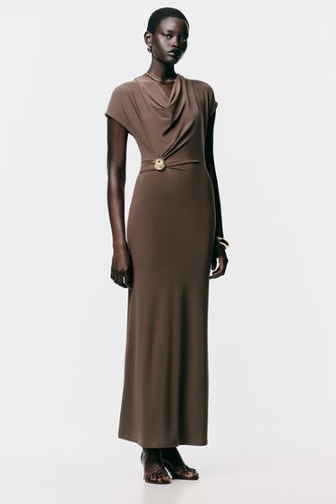 DRAPED DRESS WITH HARDWARE - Brown by Zara - Image 0