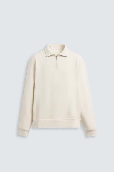 BASIC QUARTER-ZIP SWEATSHIRT - Oyster-white by Zara
