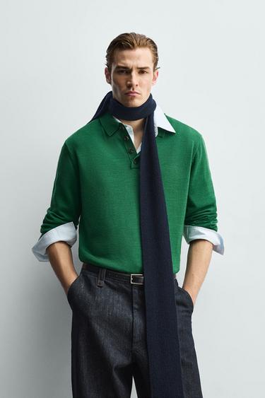 100% WOOL KNIT POLO SHIRT - Green by Zara