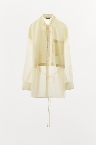 ORGANZA COMBINED OVERSIZE SHIRT - Pastel yellow by Zara