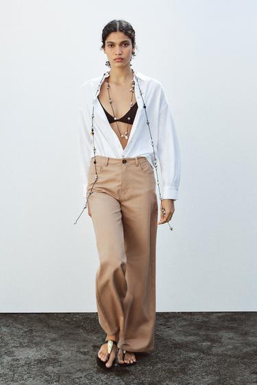 WIDE-LEG HIGH-WAIST TROUSERS - Light camel by Zara