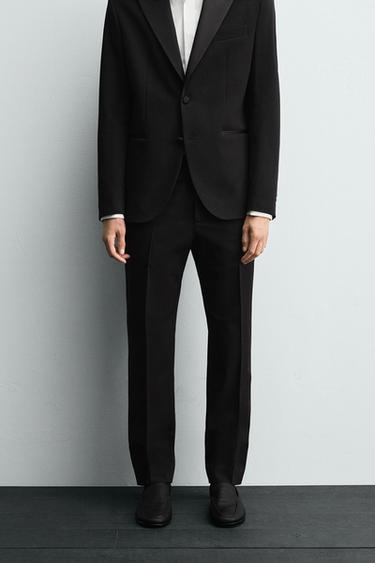 WOOL BLEND TUXEDO SUIT TROUSERS - Black by Zara