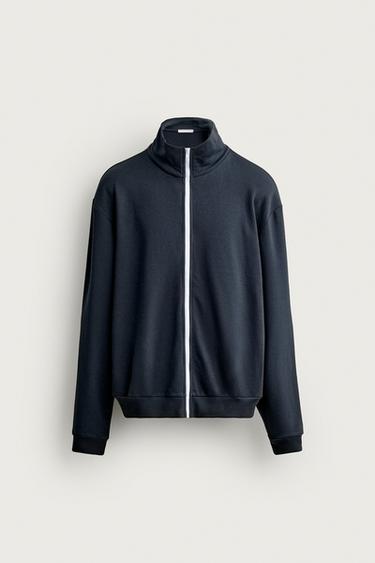 RELAXED FIT CONTRAST ZIP SWEATSHIRT - Blue by Zara