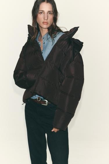 SHORT WATER-REPELLENT WINDPROOF PUFFER ANORAK - Brown by Zara