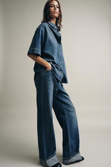 ZW COLLECTION MID-WAIST TURN-UP HEM JEANS - Mid-blue by Zara