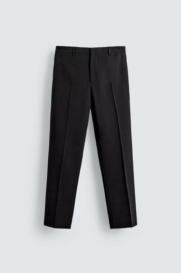 WOOL BLEND TUXEDO SUIT TROUSERS - Black by Zara