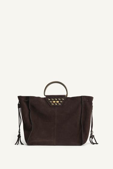 LIMITED EDITION SPLIT SUEDE STUDDED CITY BAG - Brown by Zara