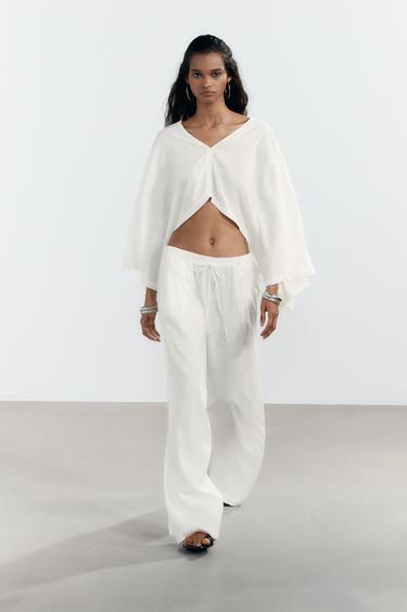 ASYMMETRIC LINEN BLEND CAPE KIMONO - Oyster-white by Zara - Image 0