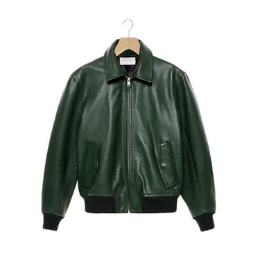 LEATHER BOMBER JACKET - Mid-green by Zara