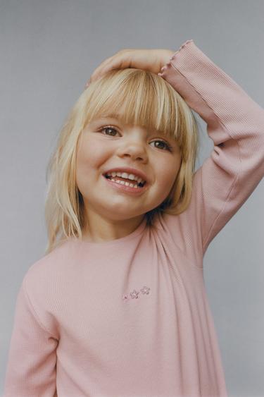 RIBBED T-SHIRT WITH EMBROIDERED DETAIL - Light pink by Zara