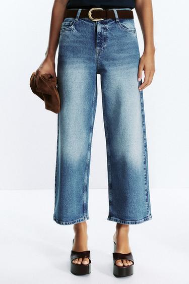 Z.10 HIGH-WAIST BELTED CULOTTES JEANS - Mid-blue by Zara