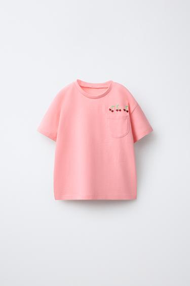 EMBROIDERED POCKET T-SHIRT - Tangerine by Zara