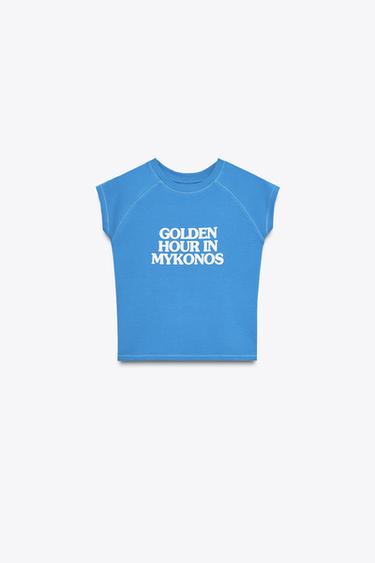 T-SHIRT WITH SLOGAN - Blue by Zara