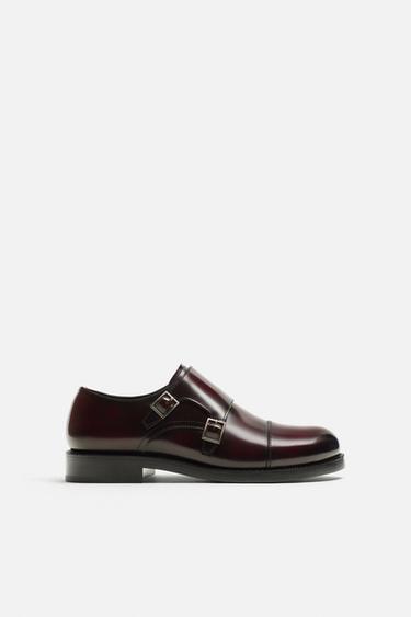LEATHER BUCKLE SHOE - Burgundy Red by Zara