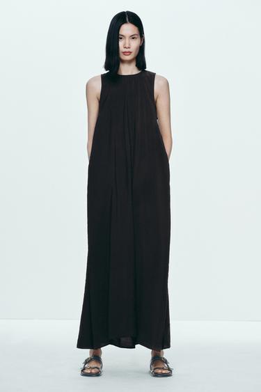 FLOWING VOLUMINOUS MIDI DRESS - Black by Zara