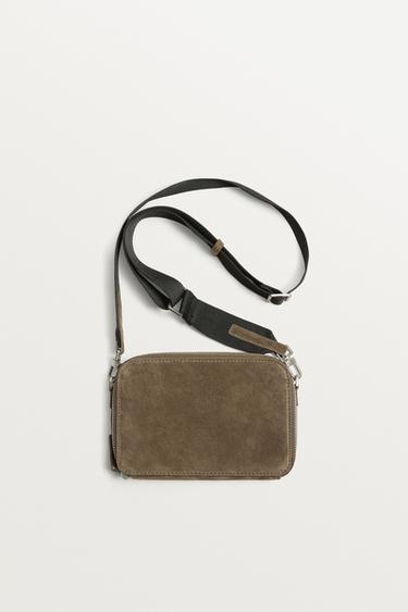 LEATHER CROSSBODY BAG - Khaki Green by Zara