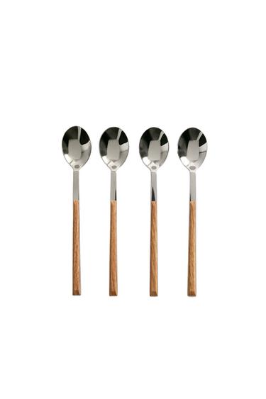 PACK OF DESSERT SPOONS WITH WOOD-EFFECT HANDLES (SET OF 4) - Brown by Zara