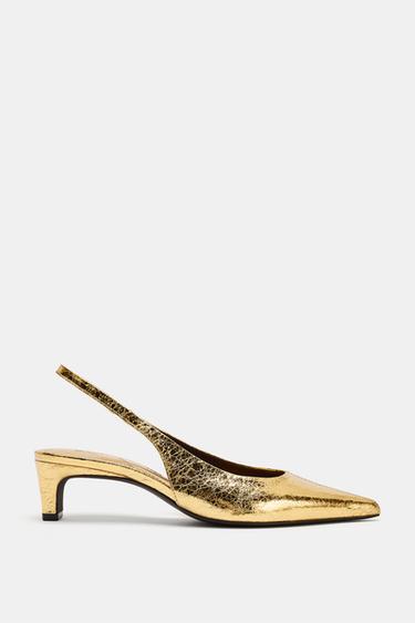 METALLIC KITTEN-HEEL SHOES - Gold by Zara