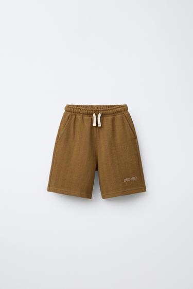 TEXTURED EMBROIDERED BERMUDA SHORTS - Toffee by Zara - Image 0