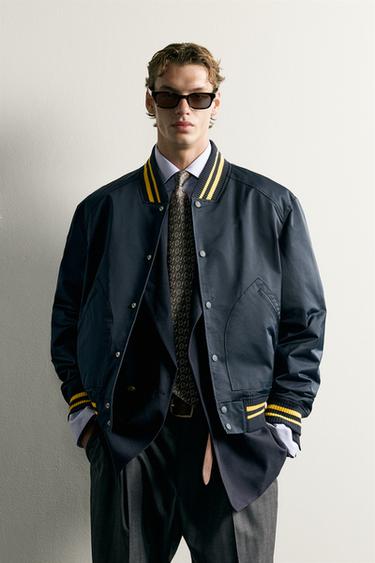 CONTRAST RELAXED FIT BOMBER JACKET - Navy blue by Zara