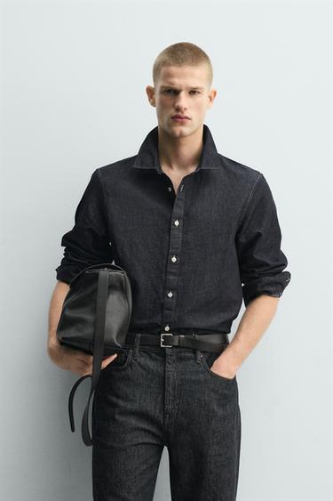 LIGHTWEIGHT COTTON/LINEN DENIM SHIRT - Indigo by Zara