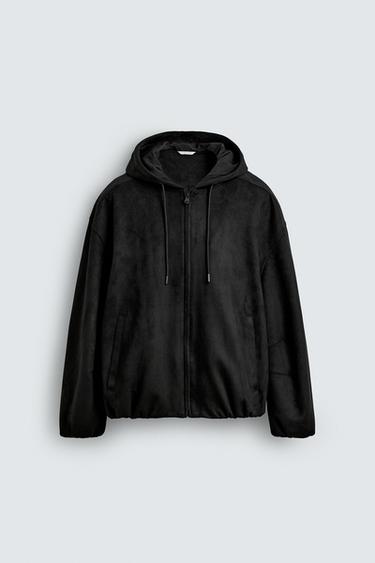 FAUX SUEDE JACKET WITH HOOD - Black by Zara