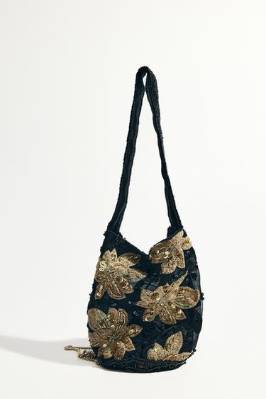 FLORAL EMBROIDERY BUCKET BAG - Black by Zara