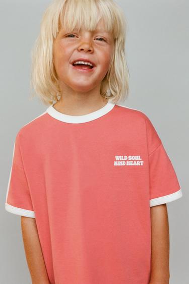 RAISED SLOGAN PRINT T-SHIRT - Red / White by Zara