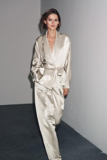 ZW COLLECTION SATIN TROUSERS WITH DARTS - Stone by Zara