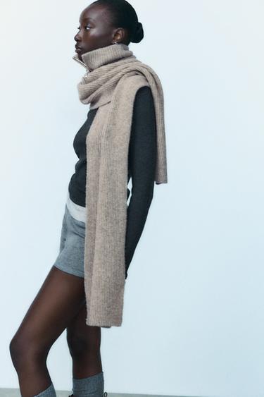 KNIT SCARF WITH ZIP COLLAR - camel by Zara - Image 0