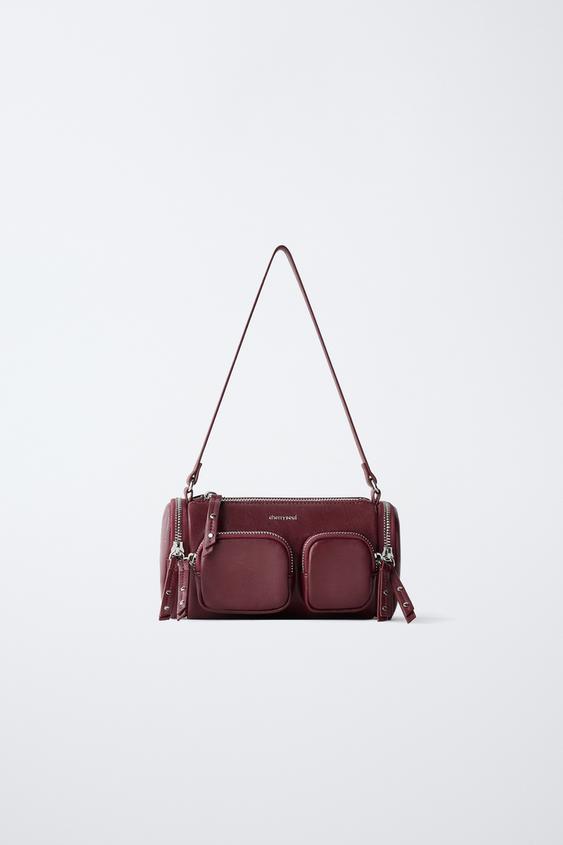 SHOULDER BAG WITH POCKETS - Maroon by Zara - Image 0
