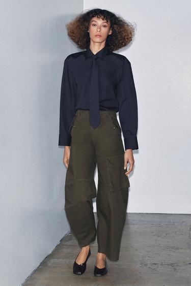 ZW COLLECTION POPLIN SHIRT WITH TIE - Navy blue by Zara