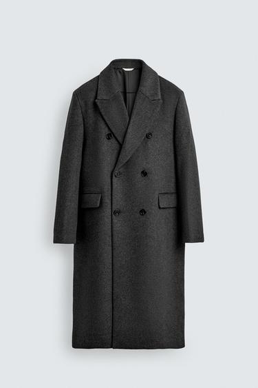 WOOL BLEND DOUBLE-BREASTED COAT - Grey marl by Zara