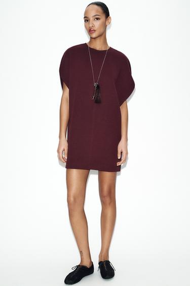 INTERLOCK SHORT DRESS - Wine by Zara