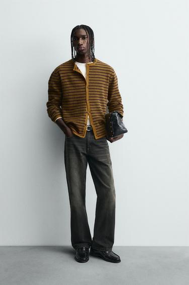 STRIPED JACQUARD CARDIGAN - Mustard by Zara
