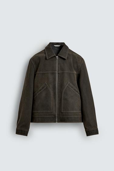 WASHED-EFFECT TOPSTITCHED JACKET - Brown by Zara