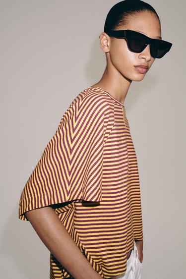 STRIPED OVERSIZED T-SHIRT - yellow by Zara