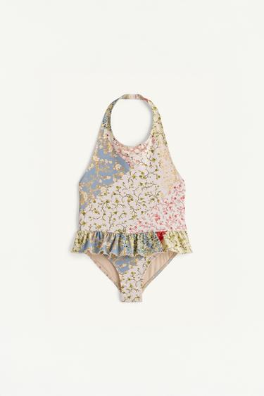 LIMITED EDITION PATCHWORK HALTER SWIMSUIT - Ecru / Marl by Zara
