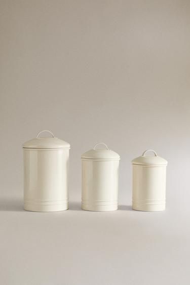 LACQUERED METAL CYLINDRICAL JAR - Cream by Zara