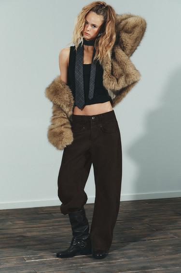 TRF BAGGY BARREL LOW-RISE JEANS - Brown by Zara